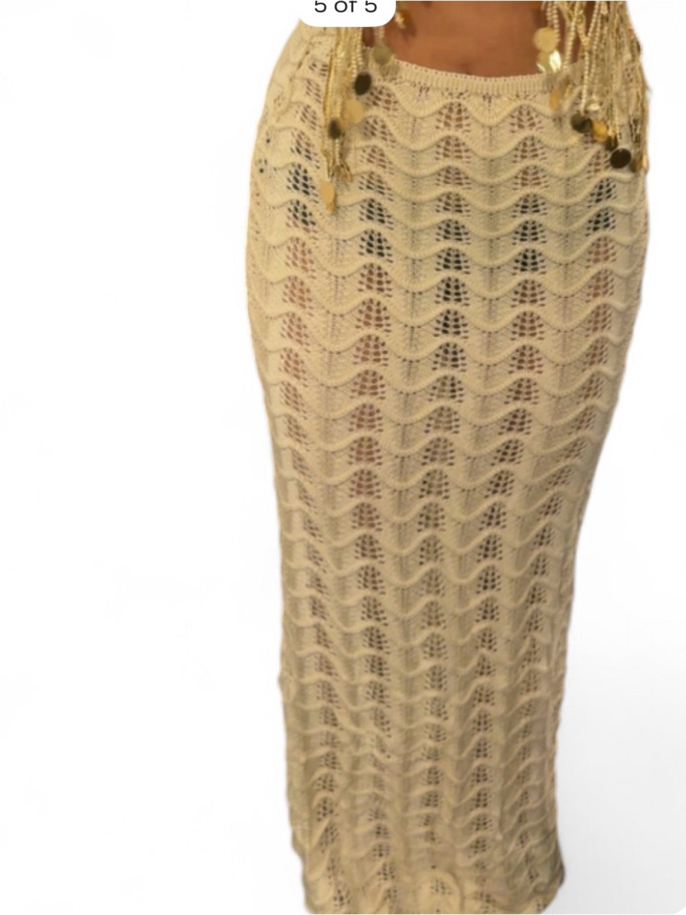 Beige Crochet Fringe Halter Swim Cover-Up dress - Picture 5 of 5